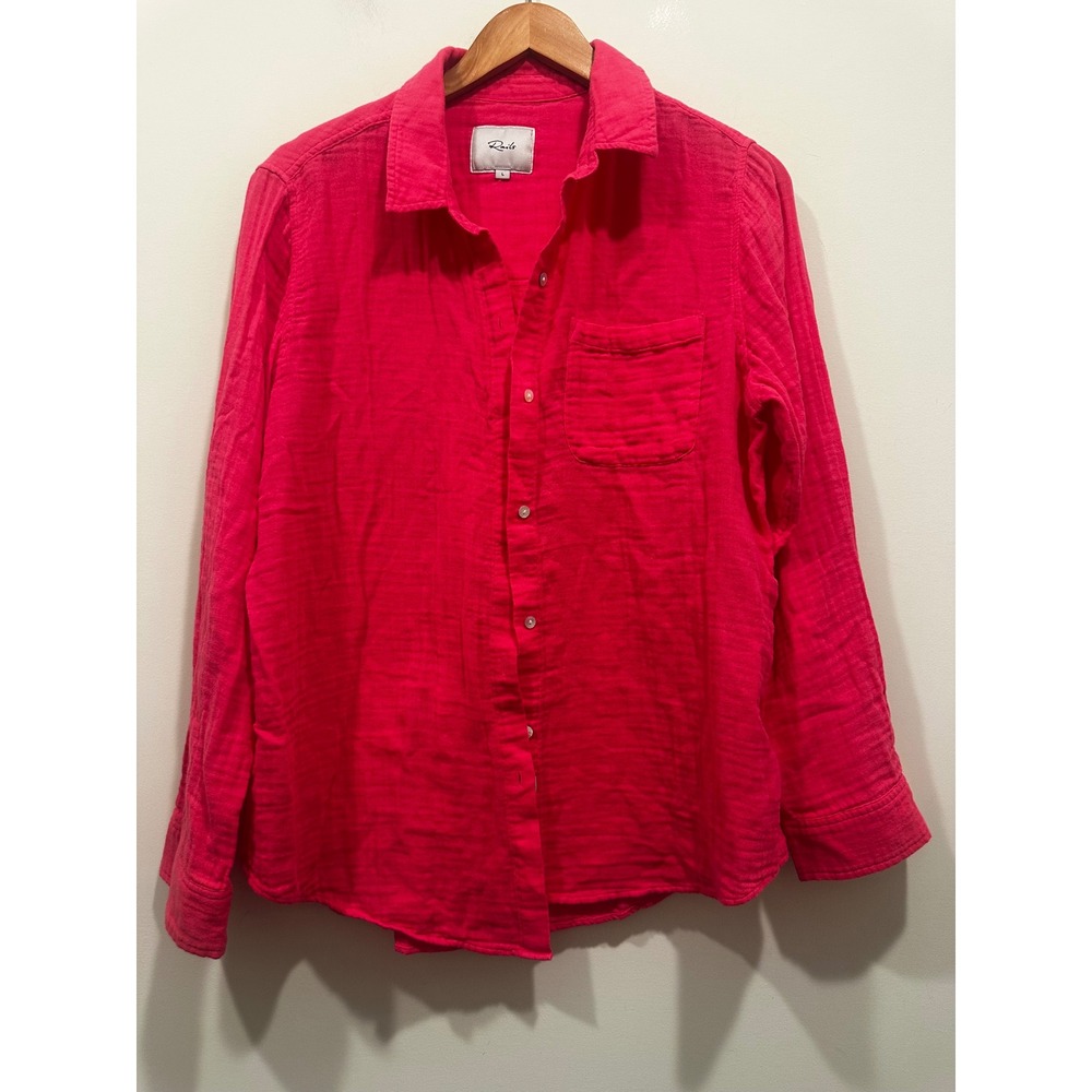 Rails Ellis Hibiscus Pink Organic Cotton Gauze Button Down Shirt Large